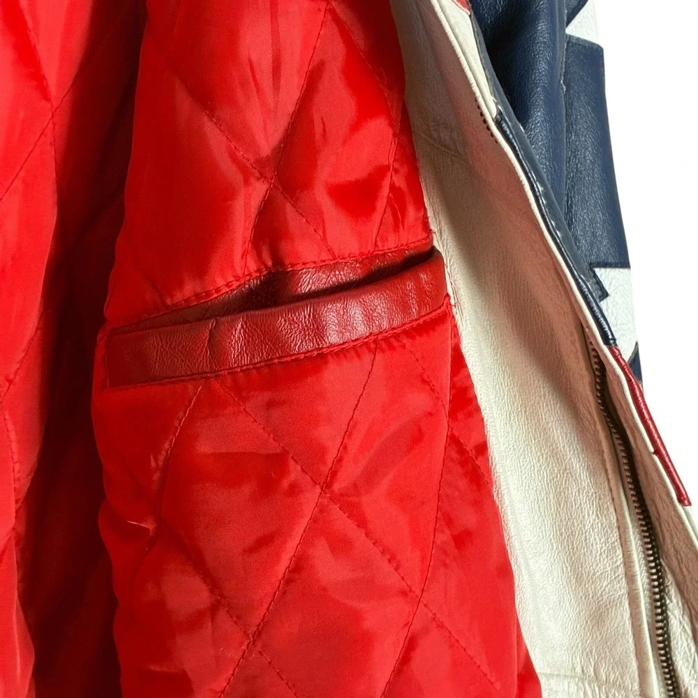Vintage Leather Works by Lucky Leather American Flag Bomber Jacket Mens XL